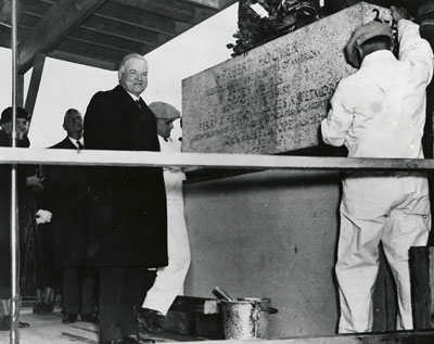 President Hoover laying the cornerstone for the National Archives building. 02/20/1933