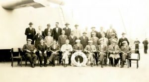 The Newspapermen and cameramen on board the ship during the Good Will tour, 1928.