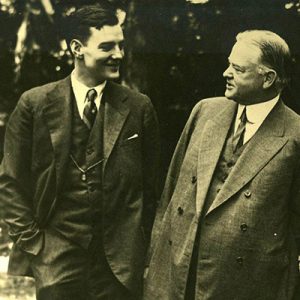 Herbert Hoover with Herbert Hoover, Jr. in the garden of their Washington DC home. 1928