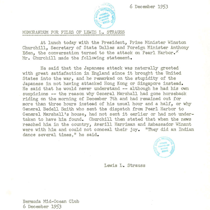 Memorandum for files of Lewis L. Strauss. Dec. 6, 1953
